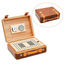 LUCKFY Cigar Humidor, Legno di Cedro di Cuoio di Legno Portatile di Viaggio Cigar Humidor Accessori Fumatori, Artigiano a Mano,Marrone