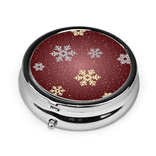 Contenitore rotondo per pillole in metallo, con fiocchi di neve, color oro, argento, con 3 scomparti, per medicina e vitamine, per viaggi all'aperto
