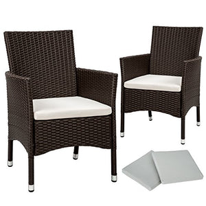 TecTake 2 Pezzi Sedie da Esterno Sedia da Giardino Poli Rattan Poltrona Set + 2 Set di Rivestimenti per Cuscini + Viti in Acciaio Inox - Disponibile in Diversi Colori - (Marrone Antico | No. 402124)