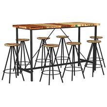 Goliraya Set da Bar 9 pz Industriale Vintage in Legno Massello di Recupero e Acciaio,Set Tavolo e 8 Sgabelli da Bar,Tavolo e Sedie da Bar Vintage Industriale,Tavolo e Sedie da Cucina/Bar Alti