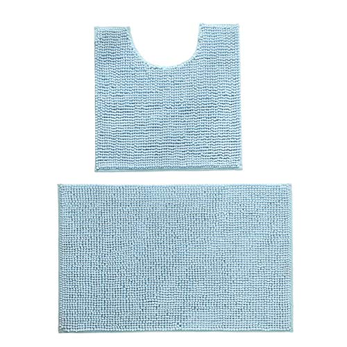 Wearable Carpet Set da bagno rettangolare in due pezzi a forma di U Tappetino da bagno morbido e confortevole per soggiorno per bagno(Blue-green)
