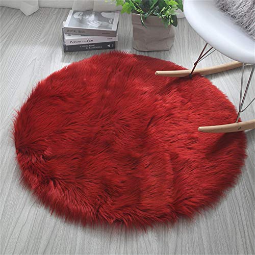 MissZZ Tappeti Rotondi in Peluche Cuscini per sedie Ultra Morbidi Tappeto soffice Tappetino Lavabile per Arredamento della Stanza-Rosso. Diametro 45 cm