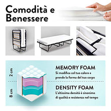 Brandina Pieghevole con Materasso Singolo, ALTO 10 cm, GEL MEMORY FOAM e AIRTECHFOAM+, 80x190, Letto 15 Doghe Legno Certificato, Struttura Robusta Antiruggine con Ruote, Casa Campeggio Lettino Garda