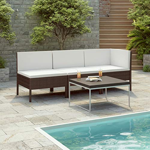 FAMIROSA Set Divani da Giardino 3 pz con Cuscini in Polyrattan Marrone-0201