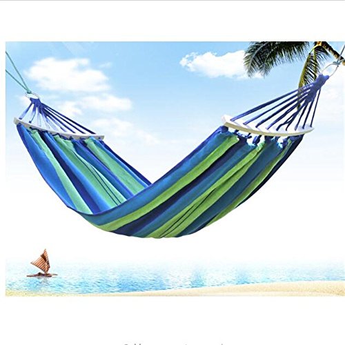 VALINK Esterno Campeggio Amaca, in Legno Bastone Anti-ribaltamento Amache Spalmatore, Barra Giardino Oscillante Amaca Dondolo Appeso Letto, Spiaggia da Viaggio Tela Rosso Blu Righe 240x80CM