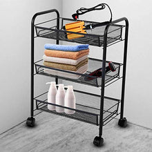 BLWX LY Scaffalatura a 3 Piani con mensole in Mesh con Ruote Cucina Carrello in Metallo Parrucchiere Portaoggetti Soggiorno Organizzazione Bagno Nero