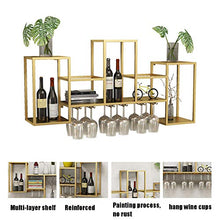 Porta bottiglie da vino Portabottiglie da parete con ripiano espositivo, portabottiglie industriale da appendere con 6 portabicchieri, ripiani a muro per esposizione di vini, oro / 41,7 x 7,87 x 16
