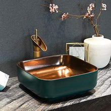 Jgophu - Lavabo quadrato in ceramica verde, stile vintage europeo