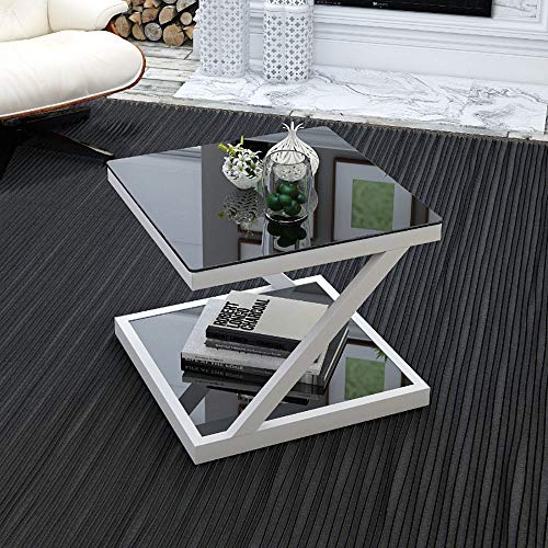 Heqianqian, comodino in vetro temperato, tavolino quadrato ad angolo, per soggiorno, telefono, comodino, 50 x 50 x 50 cm, facile installazione, Legno, bianco, taglia unica