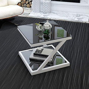 Heqianqian, comodino in vetro temperato, tavolino quadrato ad angolo, per soggiorno, telefono, comodino, 50 x 50 x 50 cm, facile installazione, Legno, bianco, taglia unica