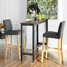 SONGMICS Set di 2 Sgabello da Bar, Sedie da Bar Imbottito con Schienale, Tessuto Simil-Lino, Altezza Sedile 76 cm, Gambe in Legno Massello, con Poggiapiedi Grigio Scuro LDC31GY