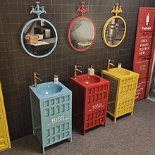 YRRA Autoportante Mobile Lavabo Bagno, Stile Industriale Mobile Bagno con Lavabo, con Lavello e Rubinetto Combinato 17,7 x 33,4 Pollici,Red with Mirror