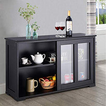 COSTWAY Armadietto da Cucina Mobile Laterale Multiuso con Ante Scorrevoli, in MDF e Vetro, 106,5 x 33 x 62,5 cm (Nero)