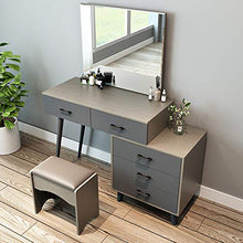 Specchiera Tavolo Cosmetici per Le Donne Ragazze Camera da Letto,Vanity Toeletta da Trucco con Sgabello Imbottito E Cassetti,Tavolo da Toeletta con Specchio-Grigio 90x40x135cm(35x16x53inch)