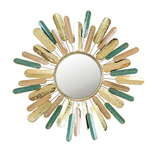 Specchio per bagno a parete Specchio per il trucco in stile minimalista europeo HD/design foglia/rotondo antideflagrante Specchio a parete in ferro battuto specchio per corridoio，soggiorno80*80 cm-o