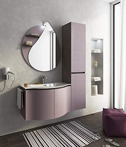 Mobile da bagno Misura: L.85 P.52/35 cm Finitura: Rovere Tranche? Scuro ? Tranche? Glicine Top: Top Lavabo In Ocritech Con Vasca Integrata - 100% made in Italy