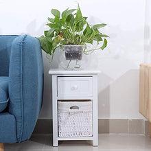 Dsrgwe Comodini 2pcs / Set Leabel Comodino da Comodino Stand Notturno con Cassetto E Cestino del Cestino Bianco