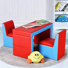 Cay2T - Divano per Bambini, Set Tavolo e sedie Multifunzione 2 in 1, 2 divani con vano Contenitore -Pizza-