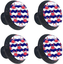 Blue White Wave Stripes Granchi rossi Pomelli per Porta Set di 4 Pomelli per Mobili Manopole per Cassetti Cucina Armadio Vetro
