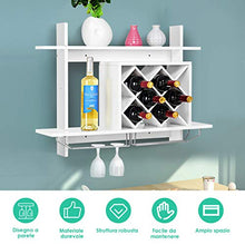 Goplus Portabottiglie da Parete Scaffale in Legno Portabicchieri Bianco 80x58,5x20 cm