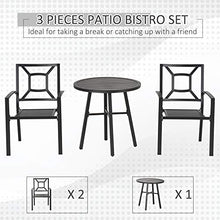 Outsunny Set Tavolo e 2 Sedie da Giardino in Acciaio Nero per Esterni, Terrazzo, Blacone, 3 Pezzi