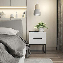 Moderno Comodino con 2 cassetto,Bianco, Comodino in Legno, tavolino Laterale per Divano, Cornice Metallica, per Camera da Letto, Soggiorno, Decorazione per mobili(Bianco/Nero)