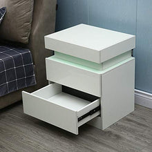 Comodino moderno aspetto classico con 2 cassetti, con retroilluminazione a LED multicolore, perfetto per piccoli spazi