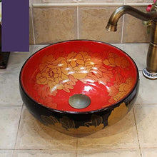 Jgophu 35 cm, peonie rosse e nere, in porcellana smaltata, ciotola per vasca da bagno in ceramica