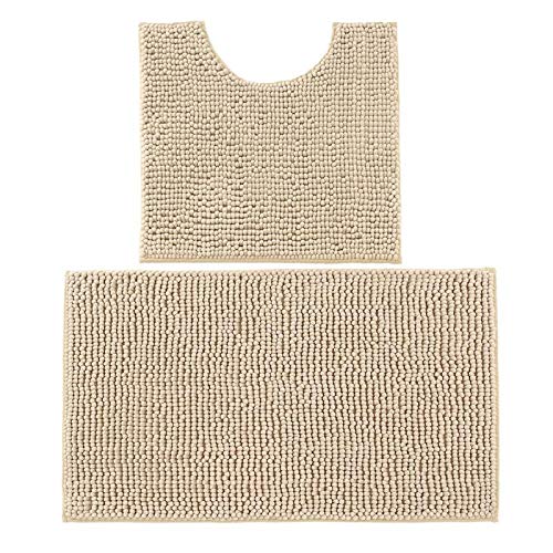 Wearable Carpet Set da bagno in due pezzi rettangolare a forma di U Tappetino da bagno lavabile per bagno per soggiorno(Camel)