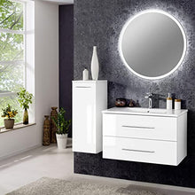 FACKELMANN B.Perfekt - Set di mobili da bagno, 3 pezzi, con mobiletto in ceramica, 80 cm e specchio rotondo a LED