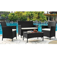 Set Salotto da Giardini in Poly Rattan Struttura in Acciaio Composto da Divano 2 Poltrone Tavolino con Piano in Vetro Cuscini Sfoderabili Ideale per Terrazzo Giardino Colore Nero
