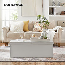 SONGMICS Pouf Contenitore, Cassapanca Contenitore da 120 Litri con Coperchio Ribaltabile, con Sedile Imbottito e Supporto in Metallo, Pieghevole, 110 x 38 x 38 cm, Bianco LSF75WT