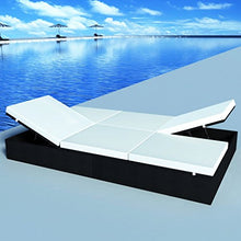 Festnight Lettino Prendisole Lettino da Sole Matrimoniale Regolabile in Polirattan Marrone con Cusino Bianco da Giardino/Spiaggia/Piscina/Mare/Patio per Esterno 194 x 120 x 31 cm (Nero)