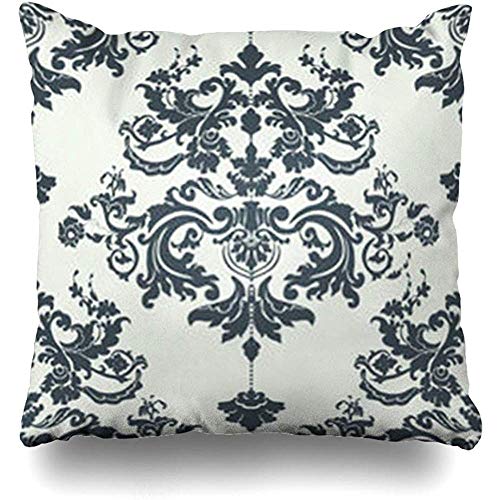 Kris.D Fodera per Cuscino di tiro Argento Damasco Fiori Motivo Vernice Barocco Classicismo Vintage Antico Luminoso Grunge Decorativo Federa Quadrato 18 x 18 Pollici