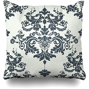 Kris.D Fodera per Cuscino di tiro Argento Damasco Fiori Motivo Vernice Barocco Classicismo Vintage Antico Luminoso Grunge Decorativo Federa Quadrato 18 x 18 Pollici
