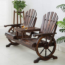 Outdoor Benches Panca in Legno con Ruota di carro, panchine con posti a Sedere nel Patio da Giardino, mobili rustici da Esterno, Panca per Sedia per 2 Persone con tavolino