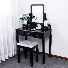 zhangfengjiao Mini Comò in Legno Massello in Stile Europeo, Comò con Sedia, Cassetto E Specchio, Adatto per Camera da Letto, Bagno (Nero)