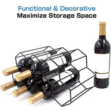 TIZZY Portabottiglie nel Metallo Autoportante, Portabottiglie da Tavolo, Portabottiglie da Appoggio - Design Geometrico Nero