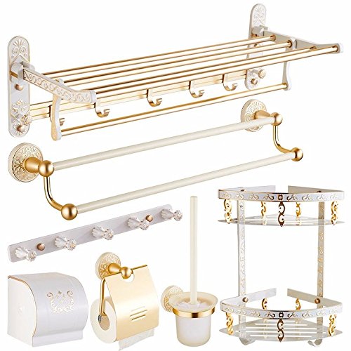MBYW Portasciugamani Moderno Portasciugamani Elegante per Il Bagno di Moda Portasciugamani Bianco Avorio portasciugamani Oro Spazio Alluminio Ciondolo Bagno Europeo Set Bagno pensile Appeso a Parete