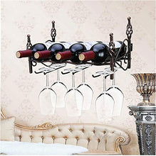 TFACR Espositore per Bottiglie di Vino in Ferro e Vetro da Vino Portabottiglie da Vino a Parete 4 Bottiglie di Vino e 6 Bicchieri da Vino in Vetro per Regali