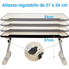 BAKAJI Tavolino Vassoio da Letto Divano Supporto per Notebook PC Laptop Tablet con Ventola USB Struttura Alluminio Piano in Legno Pieghevole Altezza e Inclinazione Regolabile (60 x 30 x 27 cm)