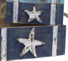 Keyhome Scrigno in Legno – Tris 3 forzieri del Tesoro Mare Blu con Stella - Porta Giochi forziere da Pirata – Baule portaoggetti cassapanca Decorata