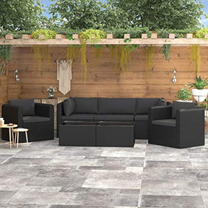 SKM Set Divani da Giardino 7 pz con Cuscini in Polyrattan Nero (79.8kg)
