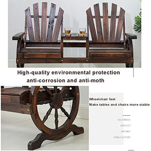 Outdoor Benches Panca in Legno con Ruota di carro, panchine con posti a Sedere nel Patio da Giardino, mobili rustici da Esterno, Panca per Sedia per 2 Persone con tavolino