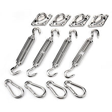 OIZEN 12 Pezzi Kit di Montaggio e Fissaggio in Acciaio Inox per Tende a Vela Quadrate/Rettangolari, Include 4 Viti di serraggio, 4 x moschettoni, 4 x fissaggi a Parete