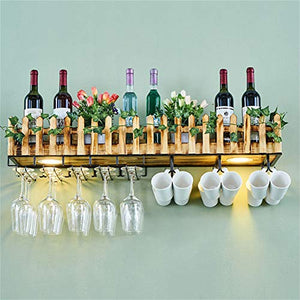 Porta bottiglie da vino Portabottiglie da vino a parete, parapetto in legno massello antigoccia, calice in ferro retro rovesciato calice porta bicchiere da vino, portabottiglie da tavola per ristor