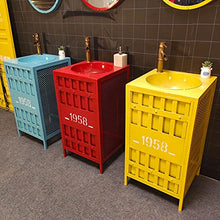 YRRA Autoportante Mobile Lavabo Bagno, Stile Industriale Mobile Bagno con Lavabo, con Lavello e Rubinetto Combinato 17,7 x 33,4 Pollici,Red with Mirror