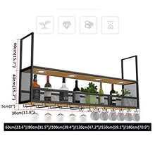 Industriale 2 livelli legno mensola del vino Rack calici di vetro di scaffalature metalliche telaio in ferro decorazione del soffitto Mensola con luce calda for i vini Bicchieri Tazze Home Decor Nero