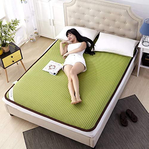 Nileco Coprimaterasso Trapuntato, da Terra Materasso Futon Giapponese Gemello Dormire Pad Tatami Stuoie Pieghevole Rimboccarsi Materasso Topper in Flanella Morbido-Verde W90*h190cm(35 * 74inch)