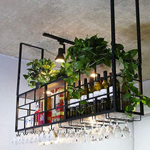YZ-YUAN Portabottiglie da Vino Industriale Durevole a 2 Livelli Portabottiglie da Vino sospeso a Testa in Giù con Luce e portabicchieri Ripiani galleggianti in Legno per Bar Cucina Club Rack